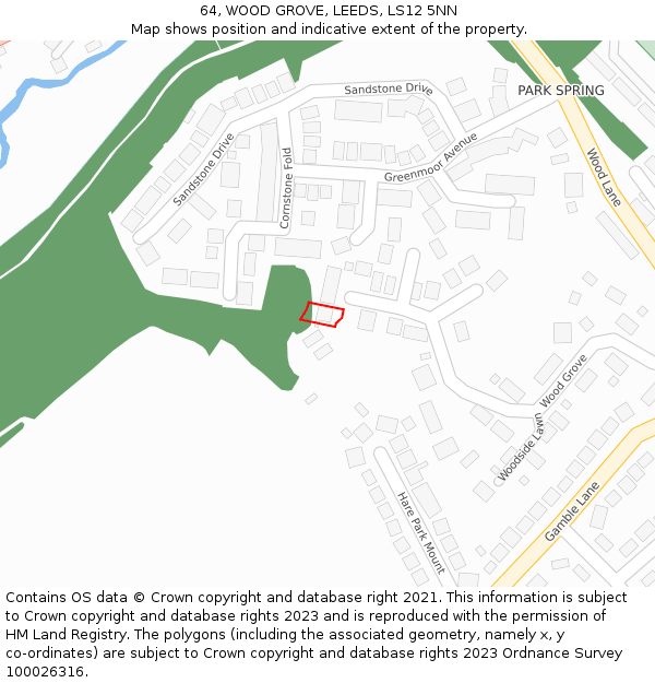 64, WOOD GROVE, LEEDS, LS12 5NN: Location map and indicative extent of plot