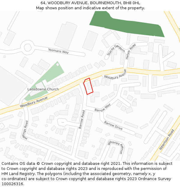 64, WOODBURY AVENUE, BOURNEMOUTH, BH8 0HL: Location map and indicative extent of plot