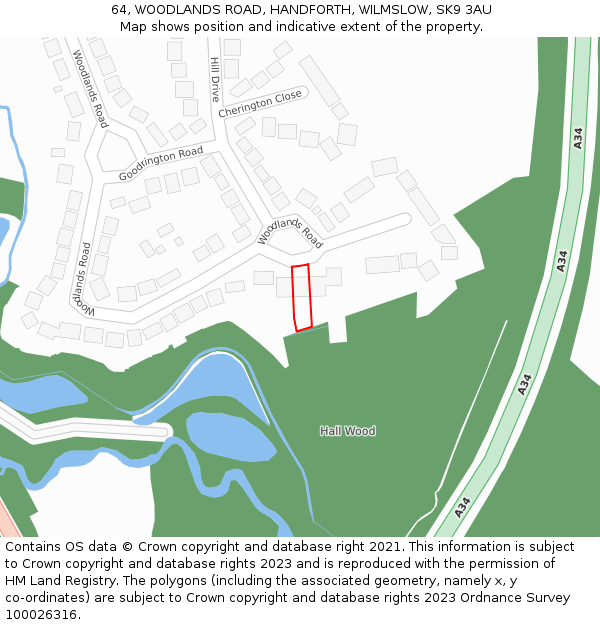 64, WOODLANDS ROAD, HANDFORTH, WILMSLOW, SK9 3AU: Location map and indicative extent of plot