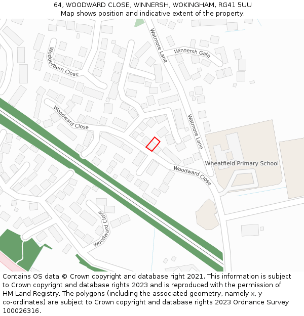 64, WOODWARD CLOSE, WINNERSH, WOKINGHAM, RG41 5UU: Location map and indicative extent of plot