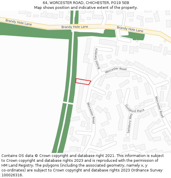 64, WORCESTER ROAD, CHICHESTER, PO19 5EB: Location map and indicative extent of plot