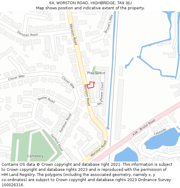 64, WORSTON ROAD, HIGHBRIDGE, TA9 3JU: Location map and indicative extent of plot