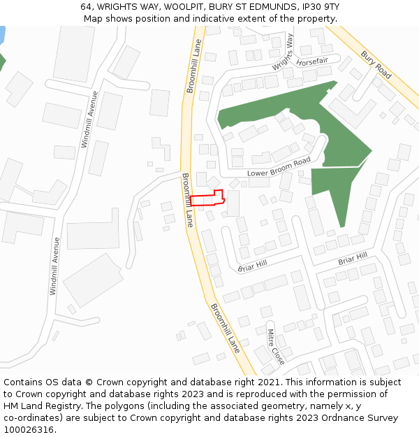 64, WRIGHTS WAY, WOOLPIT, BURY ST EDMUNDS, IP30 9TY: Location map and indicative extent of plot