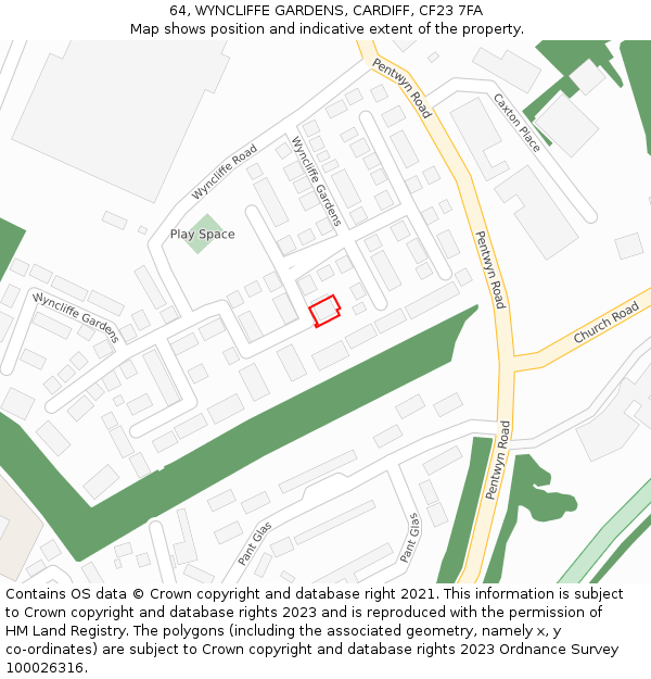 64, WYNCLIFFE GARDENS, CARDIFF, CF23 7FA: Location map and indicative extent of plot