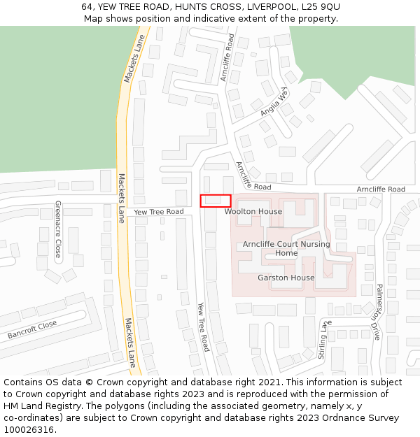 64, YEW TREE ROAD, HUNTS CROSS, LIVERPOOL, L25 9QU: Location map and indicative extent of plot