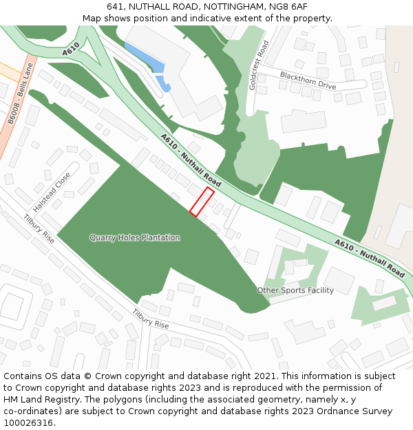 641, NUTHALL ROAD, NOTTINGHAM, NG8 6AF: Location map and indicative extent of plot