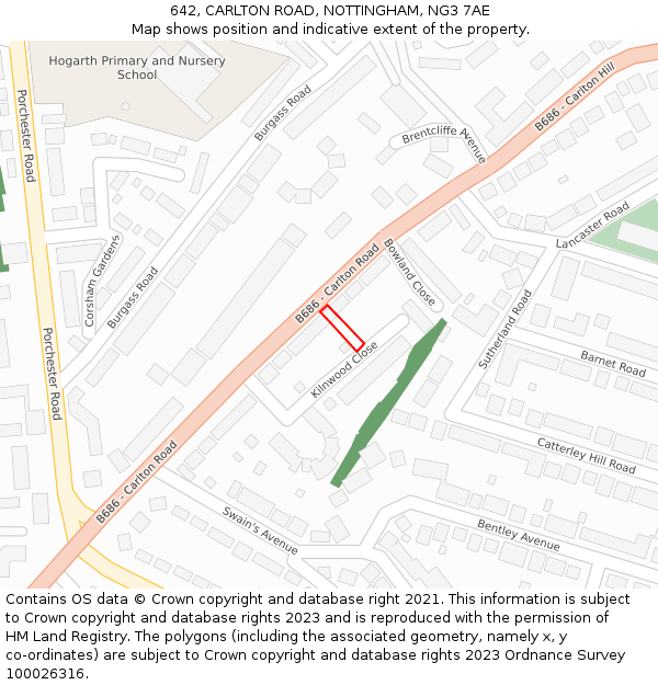 642, CARLTON ROAD, NOTTINGHAM, NG3 7AE: Location map and indicative extent of plot