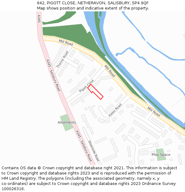 642, PIGOTT CLOSE, NETHERAVON, SALISBURY, SP4 9QF: Location map and indicative extent of plot