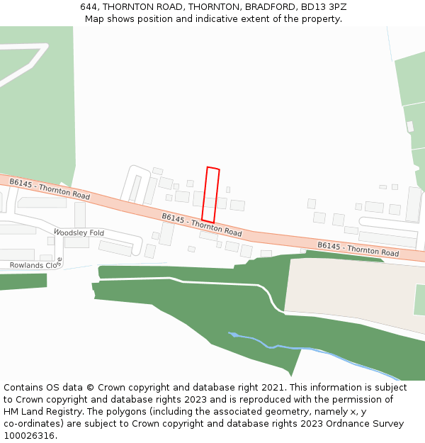 644, THORNTON ROAD, THORNTON, BRADFORD, BD13 3PZ: Location map and indicative extent of plot