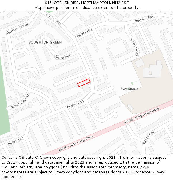 646, OBELISK RISE, NORTHAMPTON, NN2 8SZ: Location map and indicative extent of plot