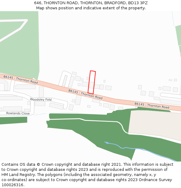 646, THORNTON ROAD, THORNTON, BRADFORD, BD13 3PZ: Location map and indicative extent of plot