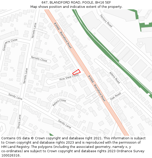 647, BLANDFORD ROAD, POOLE, BH16 5EF: Location map and indicative extent of plot