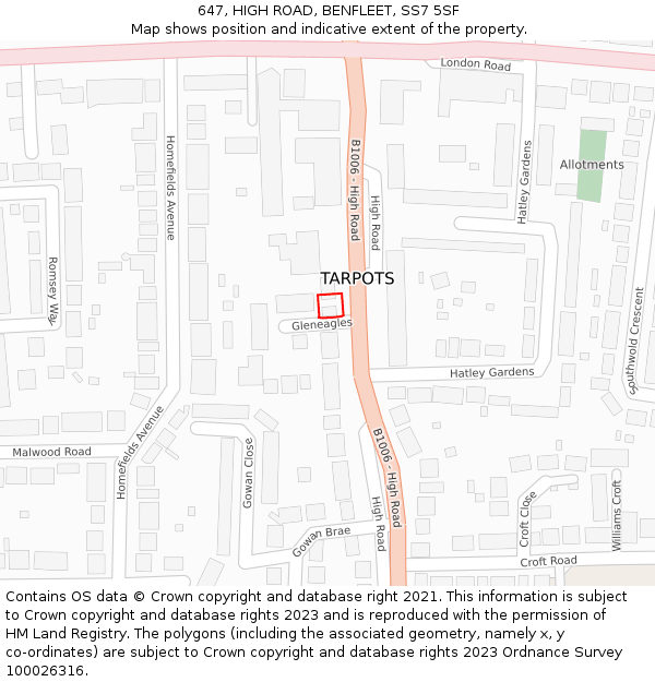 647, HIGH ROAD, BENFLEET, SS7 5SF: Location map and indicative extent of plot