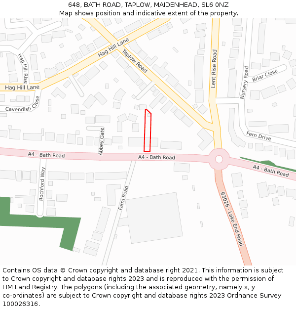 648, BATH ROAD, TAPLOW, MAIDENHEAD, SL6 0NZ: Location map and indicative extent of plot