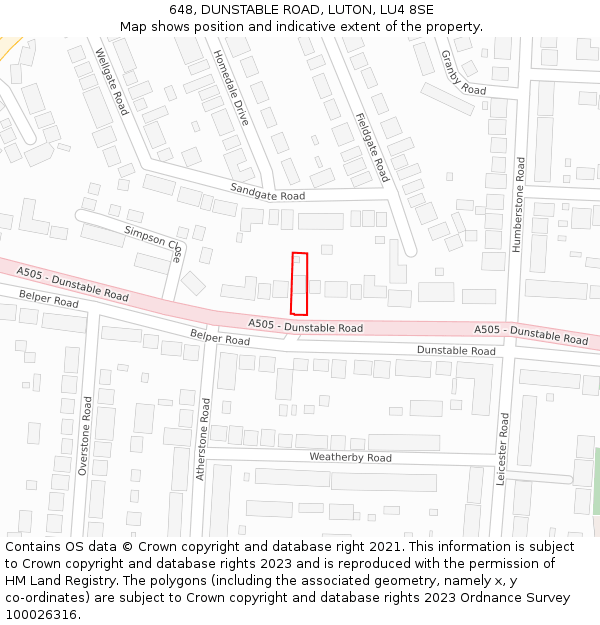 648, DUNSTABLE ROAD, LUTON, LU4 8SE: Location map and indicative extent of plot