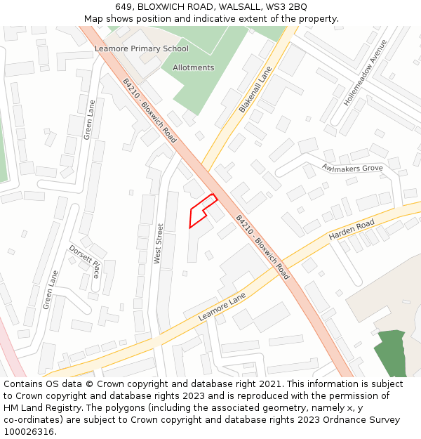 649, BLOXWICH ROAD, WALSALL, WS3 2BQ: Location map and indicative extent of plot