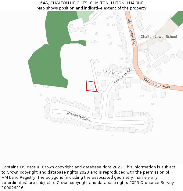 64A, CHALTON HEIGHTS, CHALTON, LUTON, LU4 9UF: Location map and indicative extent of plot