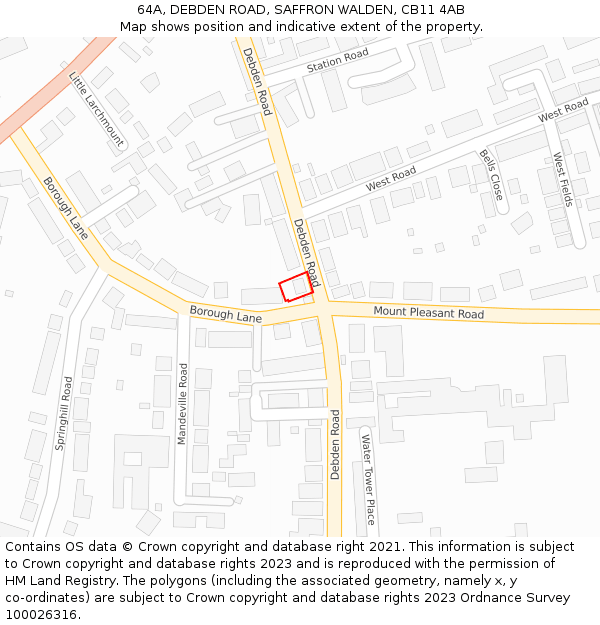 64A, DEBDEN ROAD, SAFFRON WALDEN, CB11 4AB: Location map and indicative extent of plot