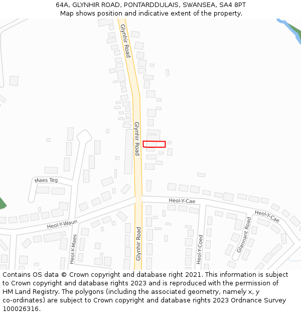 64A, GLYNHIR ROAD, PONTARDDULAIS, SWANSEA, SA4 8PT: Location map and indicative extent of plot