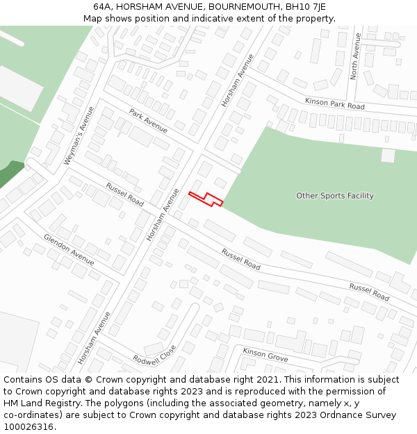 64A, HORSHAM AVENUE, BOURNEMOUTH, BH10 7JE: Location map and indicative extent of plot