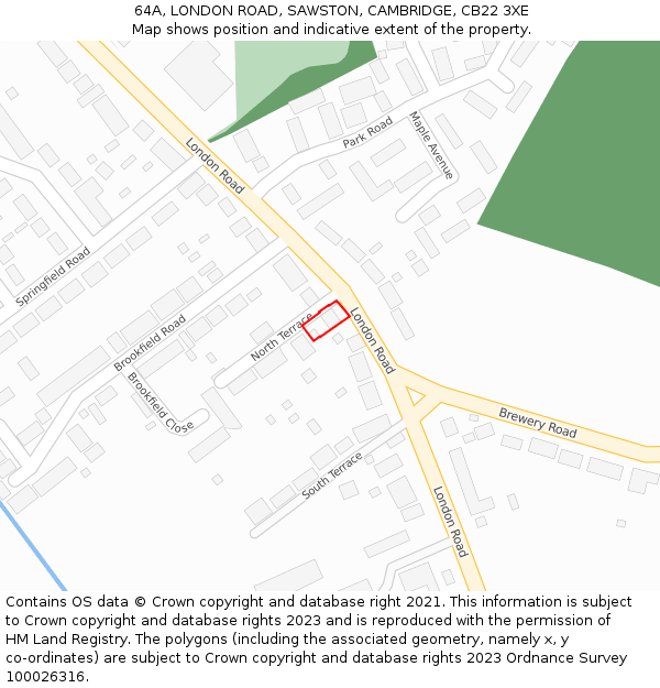 64A, LONDON ROAD, SAWSTON, CAMBRIDGE, CB22 3XE: Location map and indicative extent of plot