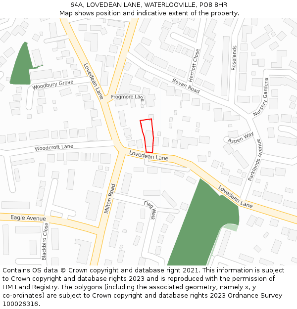 64A, LOVEDEAN LANE, WATERLOOVILLE, PO8 8HR: Location map and indicative extent of plot