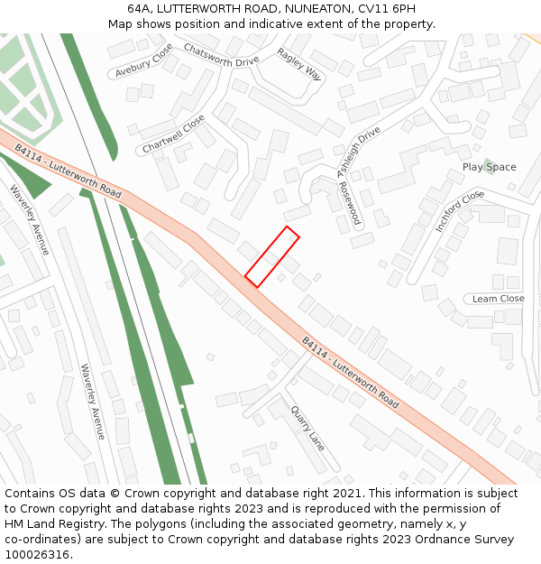 64A, LUTTERWORTH ROAD, NUNEATON, CV11 6PH: Location map and indicative extent of plot