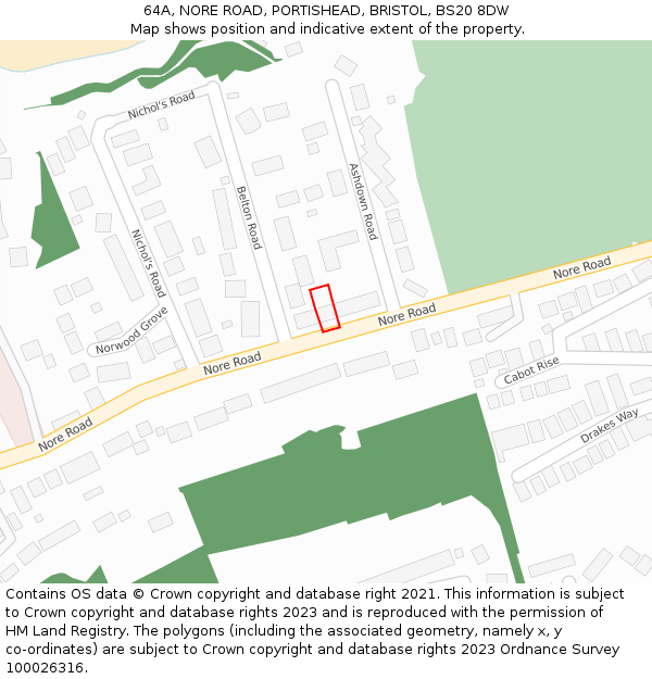 64A, NORE ROAD, PORTISHEAD, BRISTOL, BS20 8DW: Location map and indicative extent of plot