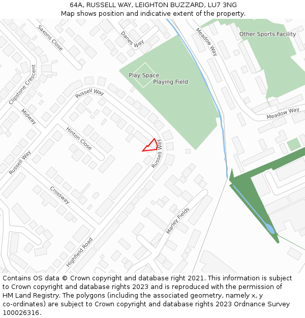 64A, RUSSELL WAY, LEIGHTON BUZZARD, LU7 3NG: Location map and indicative extent of plot