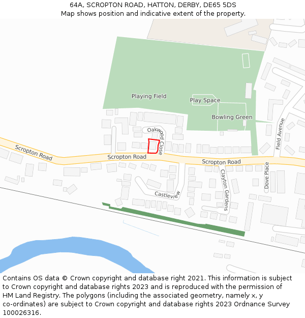 64A, SCROPTON ROAD, HATTON, DERBY, DE65 5DS: Location map and indicative extent of plot