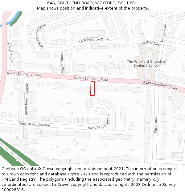 64A, SOUTHEND ROAD, WICKFORD, SS11 8DU: Location map and indicative extent of plot