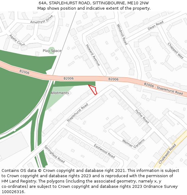 64A, STAPLEHURST ROAD, SITTINGBOURNE, ME10 2NW: Location map and indicative extent of plot