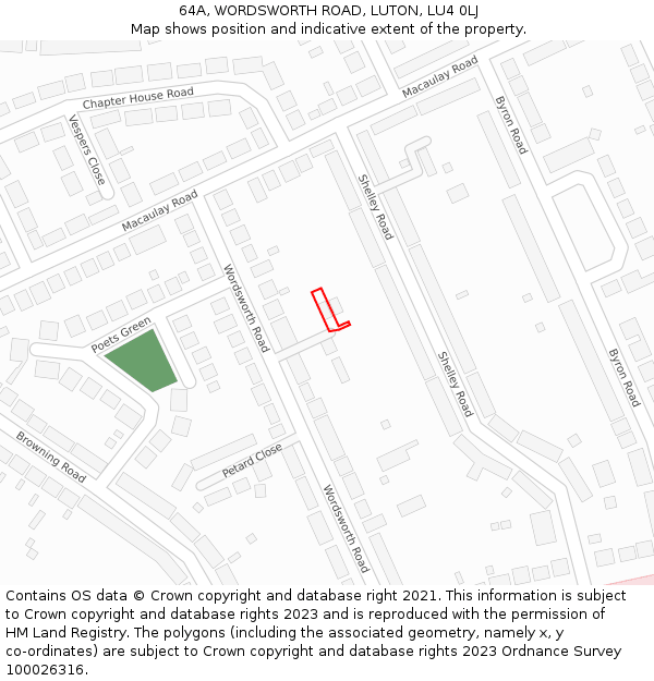 64A, WORDSWORTH ROAD, LUTON, LU4 0LJ: Location map and indicative extent of plot