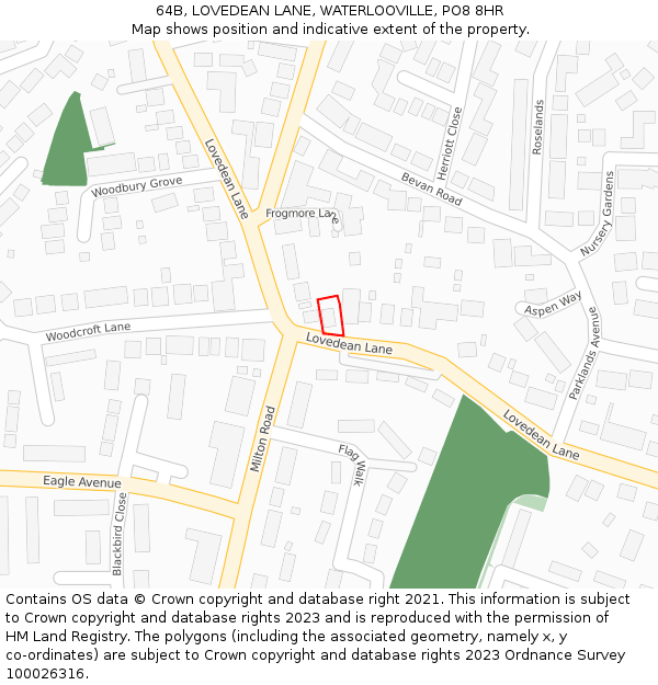 64B, LOVEDEAN LANE, WATERLOOVILLE, PO8 8HR: Location map and indicative extent of plot