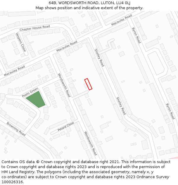 64B, WORDSWORTH ROAD, LUTON, LU4 0LJ: Location map and indicative extent of plot