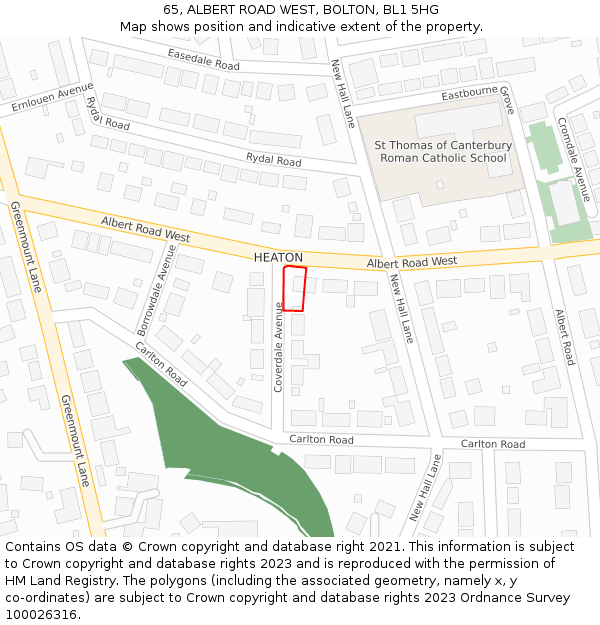 65, ALBERT ROAD WEST, BOLTON, BL1 5HG: Location map and indicative extent of plot