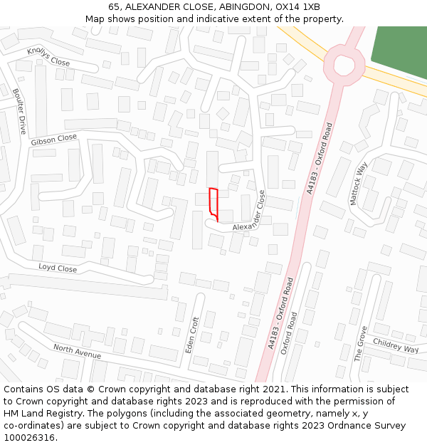 65, ALEXANDER CLOSE, ABINGDON, OX14 1XB: Location map and indicative extent of plot