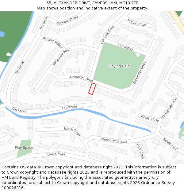 65, ALEXANDER DRIVE, FAVERSHAM, ME13 7TB: Location map and indicative extent of plot