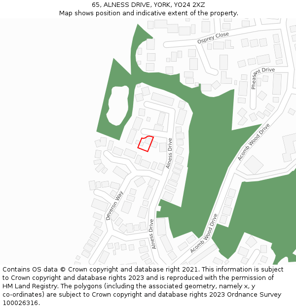 65, ALNESS DRIVE, YORK, YO24 2XZ: Location map and indicative extent of plot