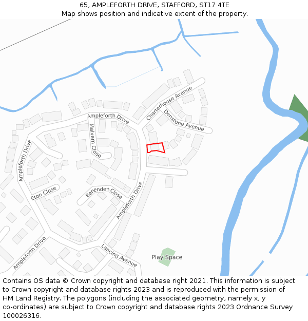 65, AMPLEFORTH DRIVE, STAFFORD, ST17 4TE: Location map and indicative extent of plot