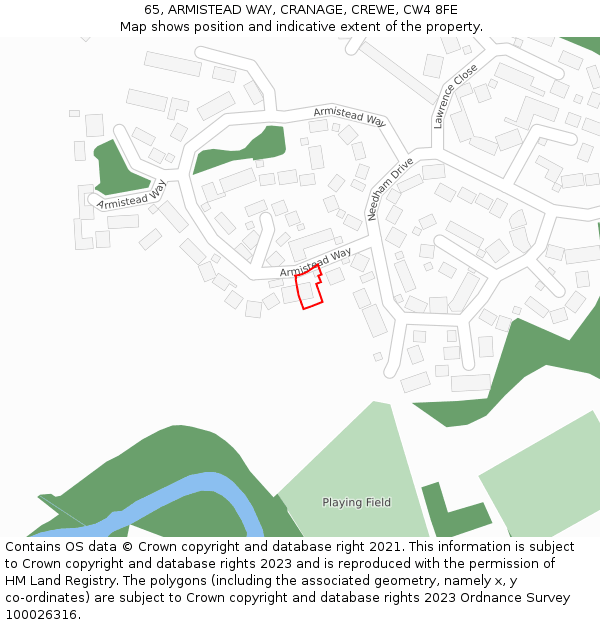 65, ARMISTEAD WAY, CRANAGE, CREWE, CW4 8FE: Location map and indicative extent of plot