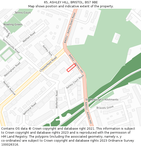 65, ASHLEY HILL, BRISTOL, BS7 9BE: Location map and indicative extent of plot