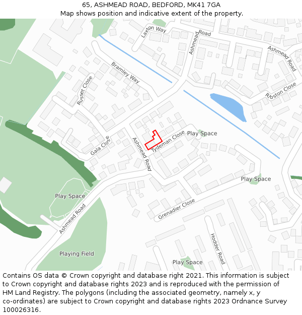 65, ASHMEAD ROAD, BEDFORD, MK41 7GA: Location map and indicative extent of plot