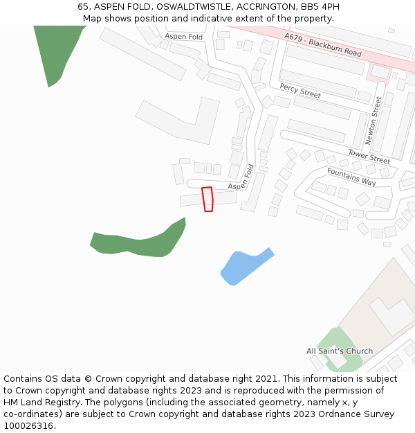 65, ASPEN FOLD, OSWALDTWISTLE, ACCRINGTON, BB5 4PH: Location map and indicative extent of plot
