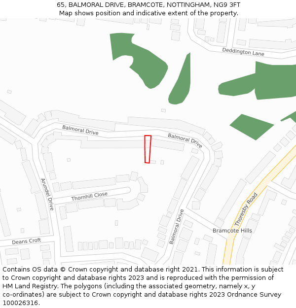 65, BALMORAL DRIVE, BRAMCOTE, NOTTINGHAM, NG9 3FT: Location map and indicative extent of plot