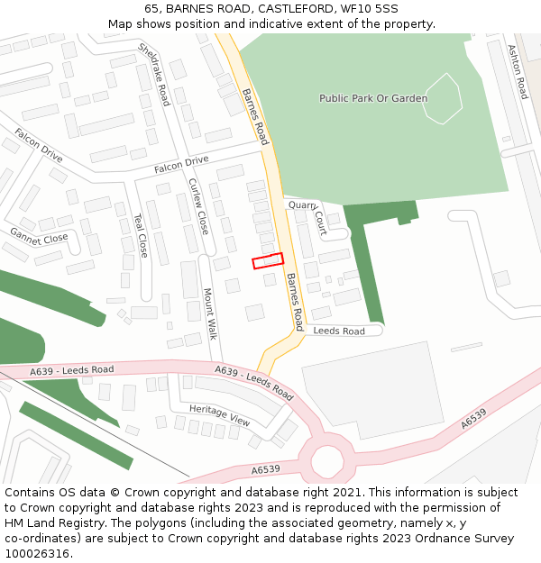 65, BARNES ROAD, CASTLEFORD, WF10 5SS: Location map and indicative extent of plot