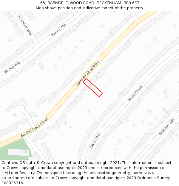 65, BARNFIELD WOOD ROAD, BECKENHAM, BR3 6ST: Location map and indicative extent of plot