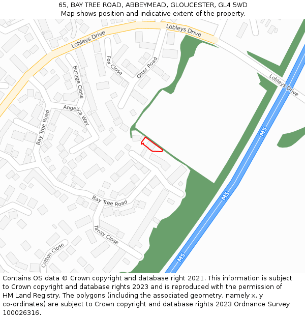 65, BAY TREE ROAD, ABBEYMEAD, GLOUCESTER, GL4 5WD: Location map and indicative extent of plot