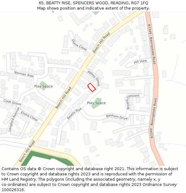 65, BEATTY RISE, SPENCERS WOOD, READING, RG7 1FQ: Location map and indicative extent of plot