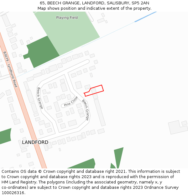 65, BEECH GRANGE, LANDFORD, SALISBURY, SP5 2AN: Location map and indicative extent of plot